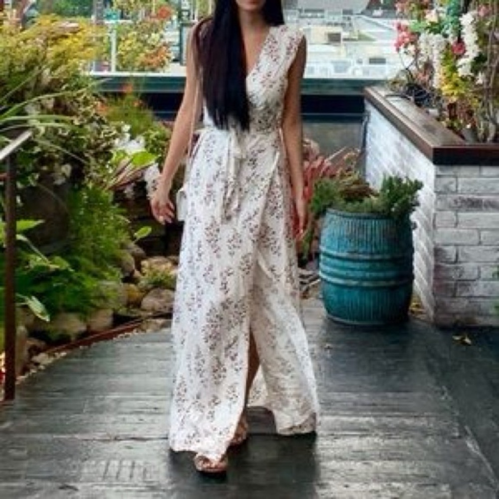 Floral Wrap Dress in White and Purple
